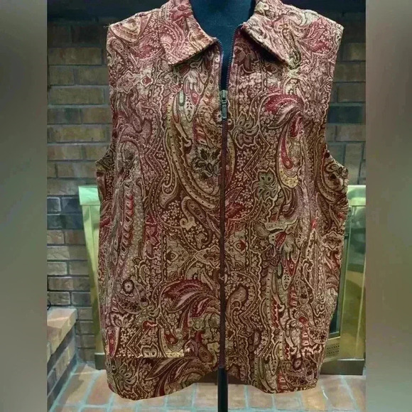 CHRISTOPHER & BANKS 2 PIECE PLUS SZ BEADED TAPESTRY VEST & SCARF SIZE 14X - Picture 16 of 16